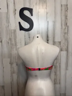 SheIn Bandeau Bikini Top Womens Small Pink Orange Geometric Abstract Strapless Swim To thumbnail 3