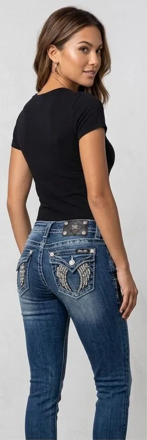Miss Me Embellished Angel Wing Pocket Mid Rise Jeans • Size 25 thumbnail 1