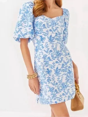 Lilly Pulitzer Justina Floral Puff Sleeve Romper Dress- size 14 thumbnail 3