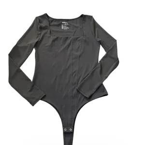 Pinkm Style Women Medium Gray Corset Mesh Long Sleeve Square Neck Bodysuit |0199 thumbnail 2