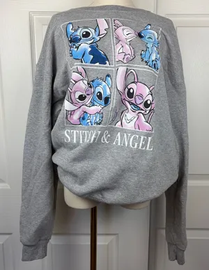 Disney stitch and angel gray crewneck sweatshirt thumbnail 1