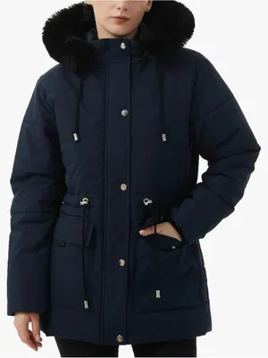 Women's Winter Anorak Hooded Knee-Length Water-Resistant Coat Navy Color AY6 thumbnail 1