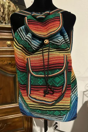 Mr. Pinzon Handmade Mexican Sarape Boho Woven Cotton Backpack thumbnail 1