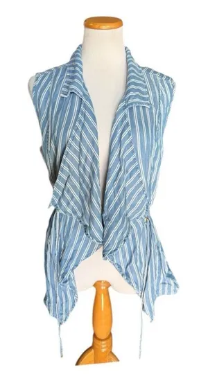 Womens Altard State Sleeveless Open Front Tie Waist Chambray Vest Poncho - Sz M thumbnail 1