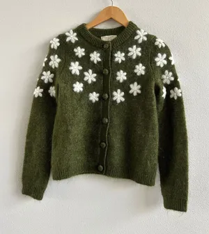 Sezane Paris NWT La Maille Ecru Andrew Floral Mohair Wool Cardigan Size XXS thumbnail 1