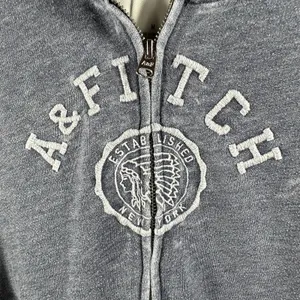Vintage Abercrombie & Fitch Y2K Full Zip Hoodie Women M Gray Distressed Patch thumbnail 2