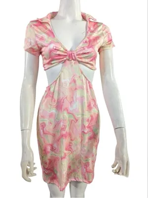 🌸Rue21 Pink boho Marble Swirl Cutout Mini Dress – Size M thumbnail 5