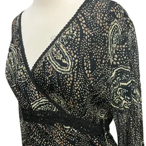 ICE Y2K Silk Babydoll Top Womens L Black Abstract Paisley Lined Whimsigoth Boho‎ thumbnail 3