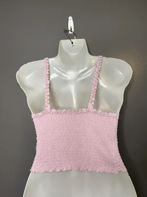 Hollister Tank Top Womens Small Pink Smocked Ruffle Strap Cropped Cami Summer thumbnail 4