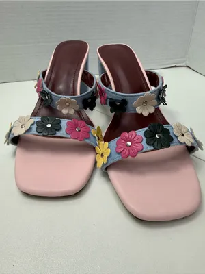Womens Blue Floral Block Heel Sandals size 40- Unbranded thumbnail 3