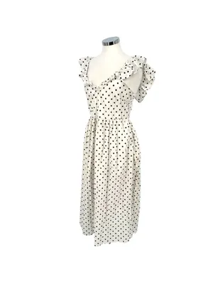 Boohoo Polka Dot Midi Dress Cottagecore French GirlmRetro Ruffle Size 8 NWT thumbnail 6