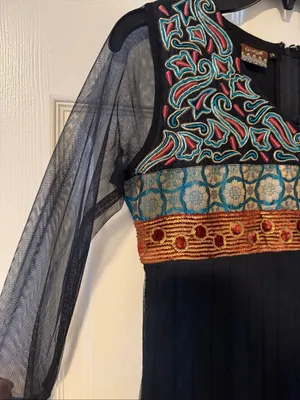 Girlish Embroidered Mesh Fit & Flare Dress Size 36 Black Boho Beaded thumbnail 6