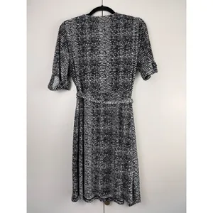 Apt. 9 Faux Wrap Dress Black White‎ Abstract Geometric V-Neck XL Officewear thumbnail 2