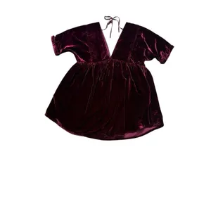 Free People Red Velvet Ivy Mini Baby Doll Vneck Dress XS thumbnail 5