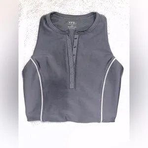Abercrombie & Fitch Black Racerback Snap-Front Crop Top with White Piping thumbnail 2