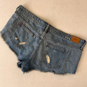 BDG Urban Outfitters Low Rise y2k Dolphin Denim Shorts Blue Distressed Women 32W thumbnail 2