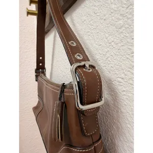 Coach Hampton Demi Baguette East West Brown Leather Vintage Premium Shoulder Bag thumbnail 8