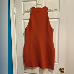 Aritzia Babaton halter sculpt knit ribbed mini dress sz XL Orange thumbnail 4
