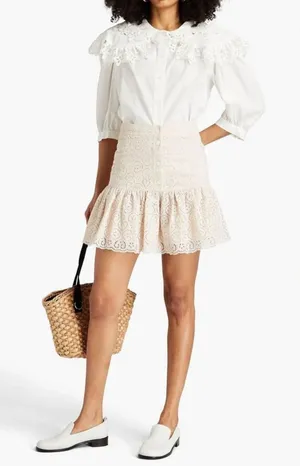 Sandro Ruffled broderie anglaise cotton mini skirt thumbnail 1