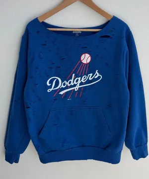 Los Angeles Dodgers MLB off-the-shoulder destroyed sweatshirt thumbnail 1