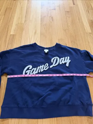 Maeve Anthropologie Game Day Navy Blue Crewneck Sweatshirt Sz M thumbnail 3