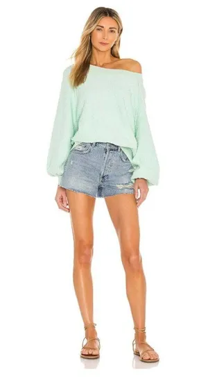 FREE PEOPLE Found My Friend Bouclé Pullover in Misty Jade Size Small thumbnail 9