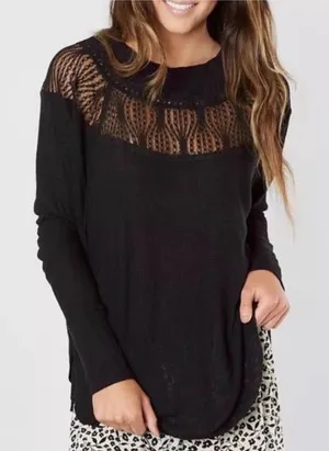 Free People Valley Waffle Knit Thermal Top in Black thumbnail 1