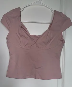 Blush Pink Sweetheart Cap-Sleeve Crop Top thumbnail 1