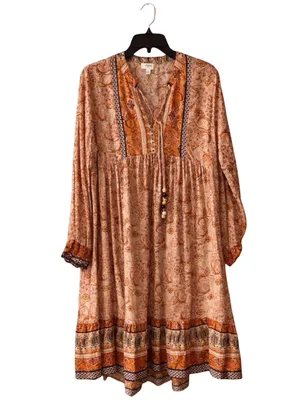Umgee Boho Paisley Maxi Dress Long Sleeve Tassel Tie V-Neck Size M thumbnail 9