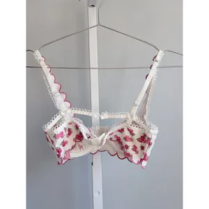For Love & Lemons White Pink Rose Print Scalloped Underwire Bralette XS thumbnail 2