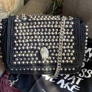 Authentic KURT GEIGER LONDON SILVERSTONE STUDS CROCHETED/LEATHER FLAP CROSSBODY thumbnail 14