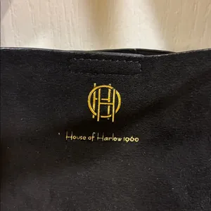 House Of Harlow 1960 Black Suede Bag W/ Shoulder Strap Gold/Brass Toned Handle thumbnail 3