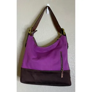 Sperry Top Sider Womens Large‎ Hobo Bag Purse Purple Canvas Leather Shoulder thumbnail 2