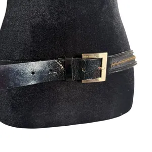 Michael Kors Black Leather Belt Gold Zipper Detail Fashion Buckle Size L Flaw thumbnail 3