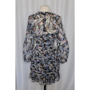 ZARA Paisley Floral Ruched Dress Ruffled Mini Metallic Party Cocktails Small‎ thumbnail 7