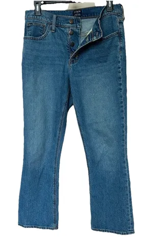 J Crew Jeans Mid Rise Flare Crop Womens 27 Button Fly Blue Retro Denim Preppy thumbnail 1