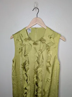 Baum Und Pferdgarten Sleeveless Ruffle Front Satin Dress Dark Citron Size 44 EU thumbnail 2