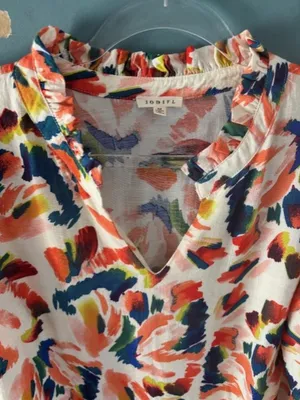 Jodifl Womens Long Sleeve Floral Ruffle V Neck Blouse M Boho Bright Statement thumbnail 3