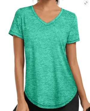NWT ~ Green Workout Shirt V-Neck Quick Dry Athletic Loose Gym Running Top LARGE thumbnail 1