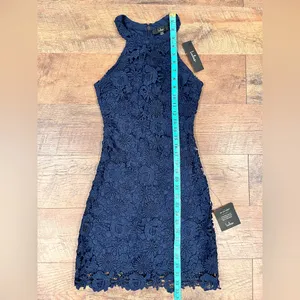 NEW Lulus Love Poem Navy Blue Lace Bodycon Halter Dress thumbnail 9