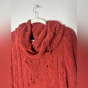 Free People Shades of Dawn Pullover Sweater Cowl Neck Slouchy Cable Knit Large thumbnail 5