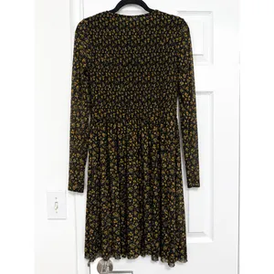 Free People Black Yellow Floral Smocked Sheer Long Sleeve Midi Dress XS thumbnail 4