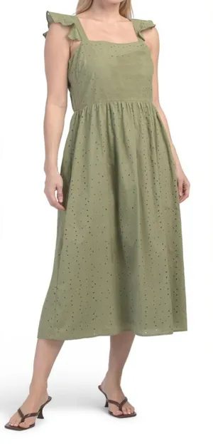 ANNE KLEIN maxwell burnout smocked back midi dress Sage Green Size 14 thumbnail 1