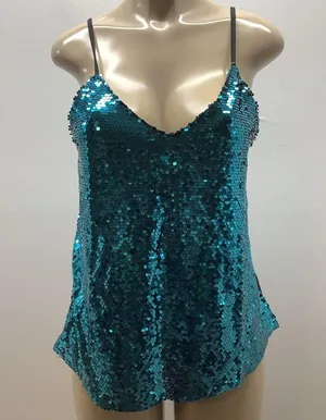 Modern Attraction Size Medium Sequin Teal Cami Top With Adjustable Straps. New Blue thumbnail 1