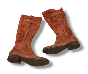 Born‎ Cook Tall Boots Womens 8.5 Cognac Brown Leather Suede Braided Riding Boots thumbnail 1