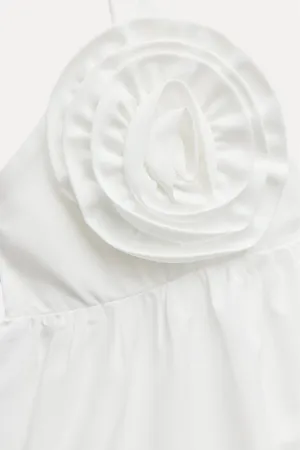 Zara dress mini Boho floral ruffle Poplin flowy cotton white summer vacation thumbnail 12