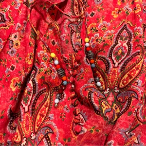 Sunrise by The Kooples Reef Paisley Print‎ Silk Chiffon Mini Dress Pink Size 2 thumbnail 11