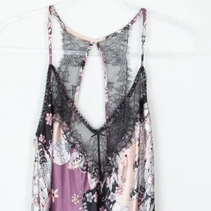 Linea Donatella Floral Paisley Lace‎ Trim Chemise Slip Dress M Purple Pink Satin thumbnail 3