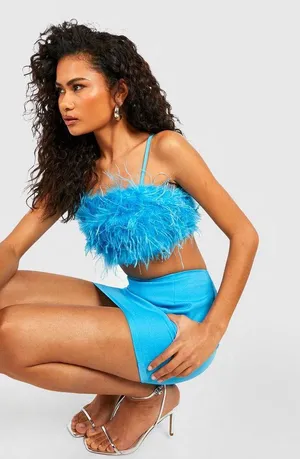 Boohoo NWT Woven Crepe mini azure skirt thumbnail 4