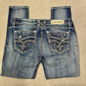 Rock Revival Barby Skinny Ankle Jeans Distressed Stretch Bling Size 34 thumbnail 8